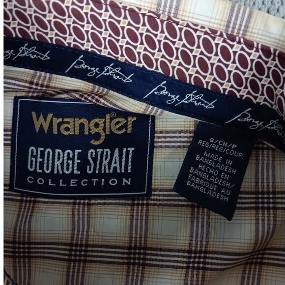 Wrangler George Strait Western Shirt Mens Small Tan/Red Checkered Button Down - Picture 5 of 13